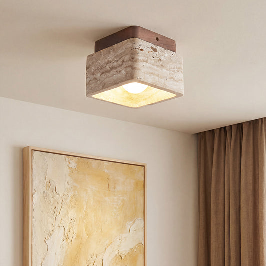 Kairi Square Travertine 1-Light Flush Mount Ceiling Light
