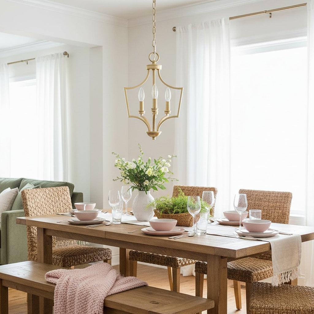 Mid-century Farmhouse Gold 3-Light Lantern Chandelier | Lucia Living