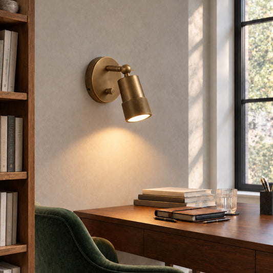 Rhiain Industrial Adjustable Brass Cylinder Wall Sconce