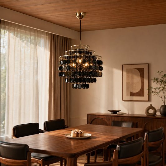 Myrthen Modern Capiz Shell Tiered Disc Chandelier