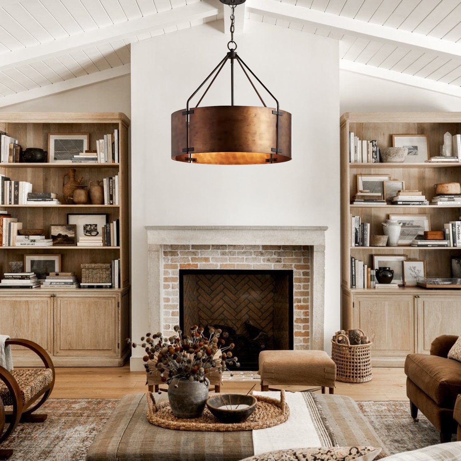 Rustic Bronze Industrial Drum Shade Pendant Light | Lucia Living
