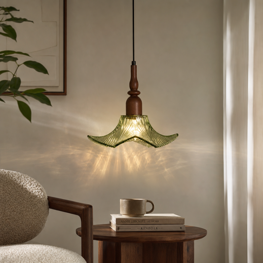 Adikia Moderne Houten Artistieke Glazen Bloemige Hanglamp