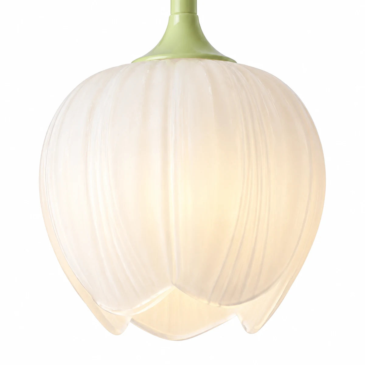 Close-up of Tessara ribbed white tulip glass shade