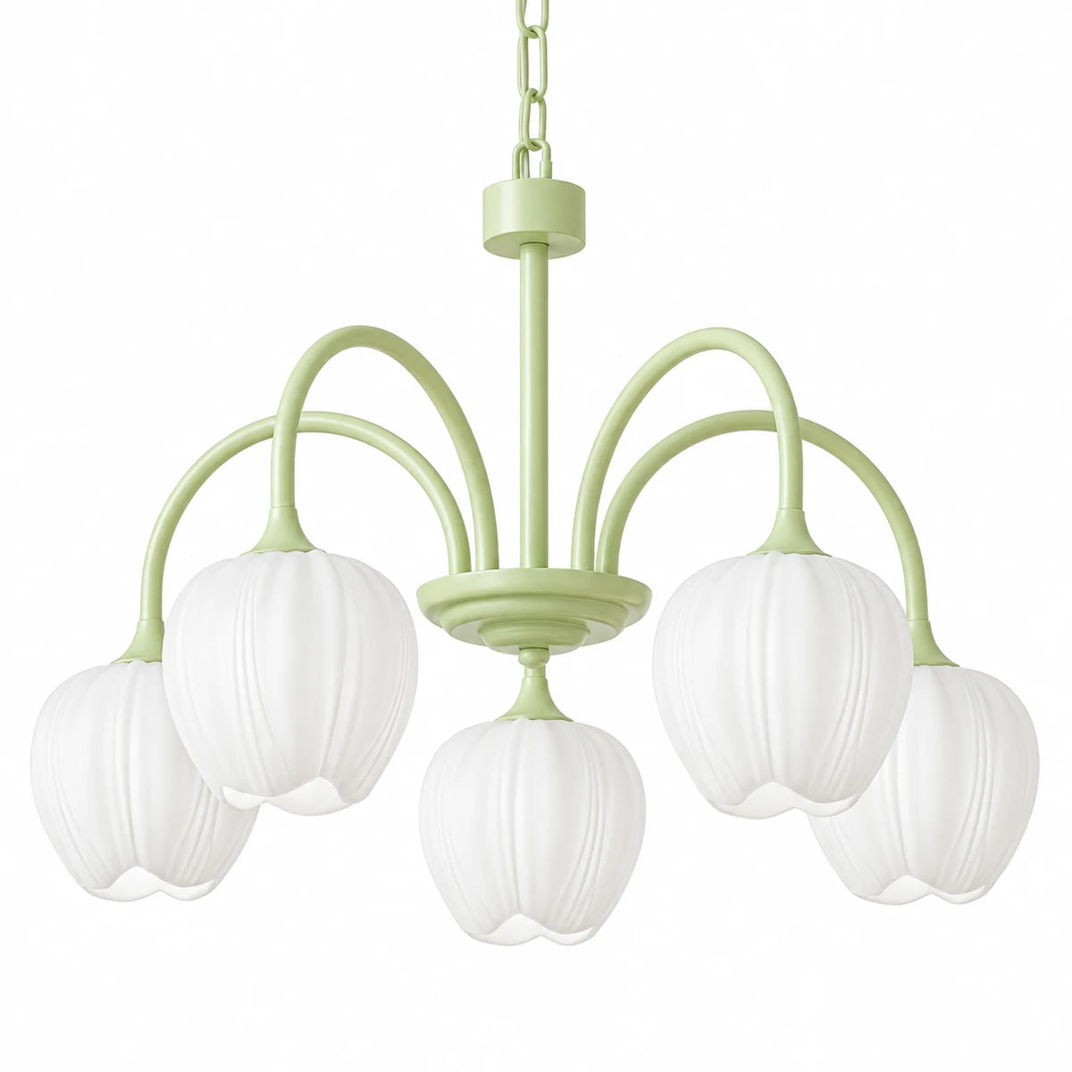 Tessara 5-light Matcha Green chandelier on white background