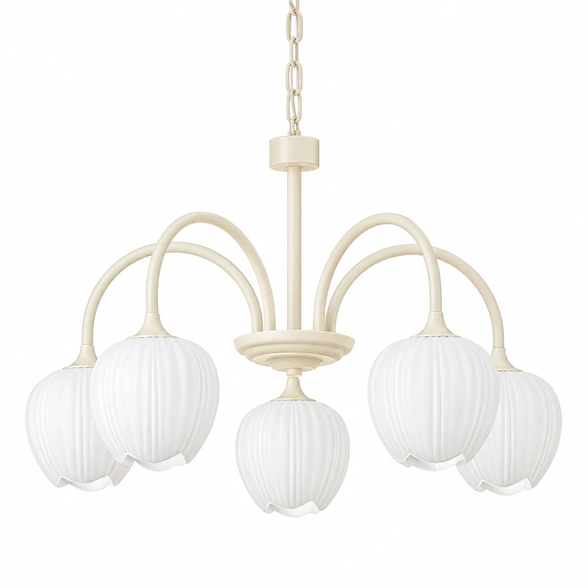 Tessara 5-light Creamy White chandelier on white background