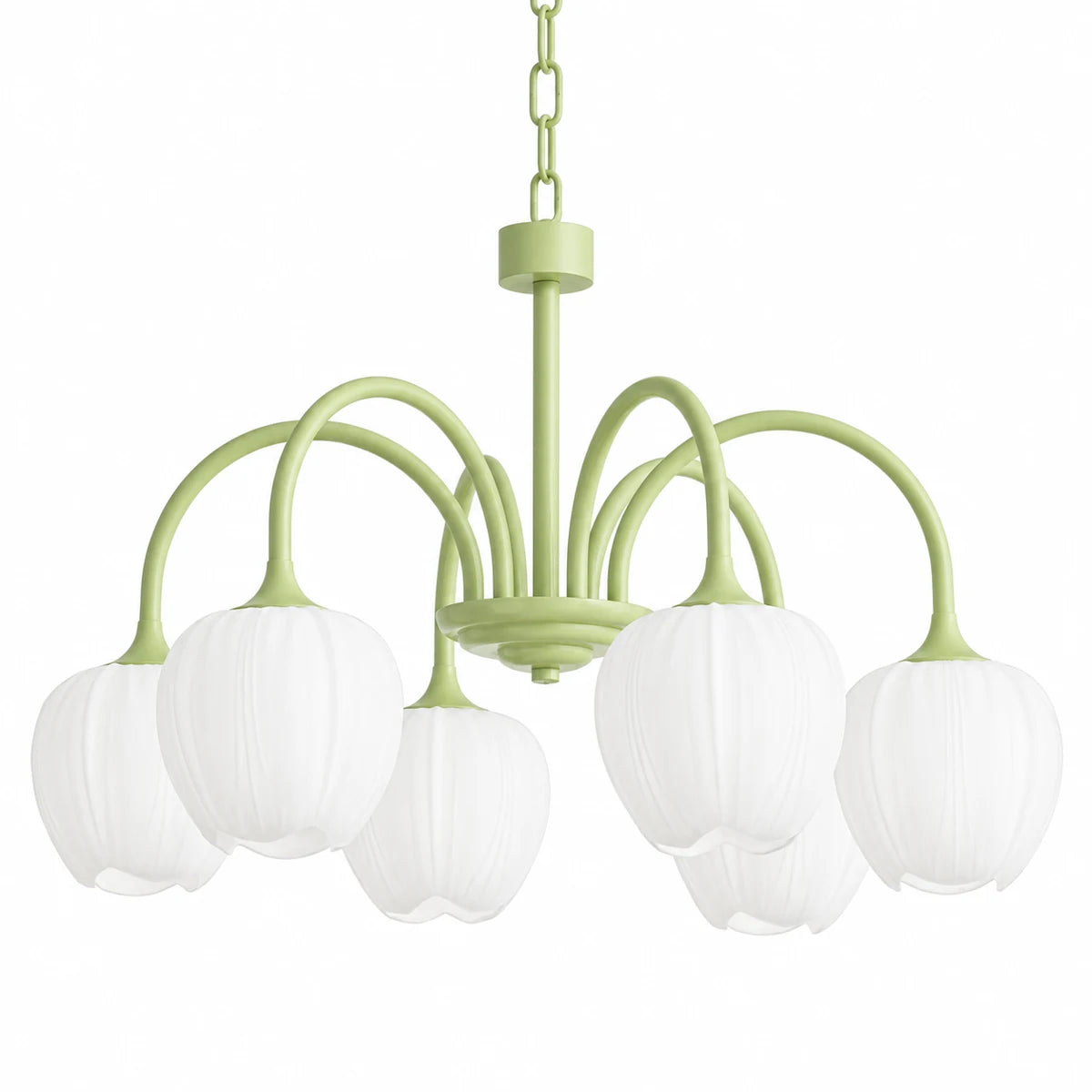 Tessara 6-light Matcha Green chandelier on white background