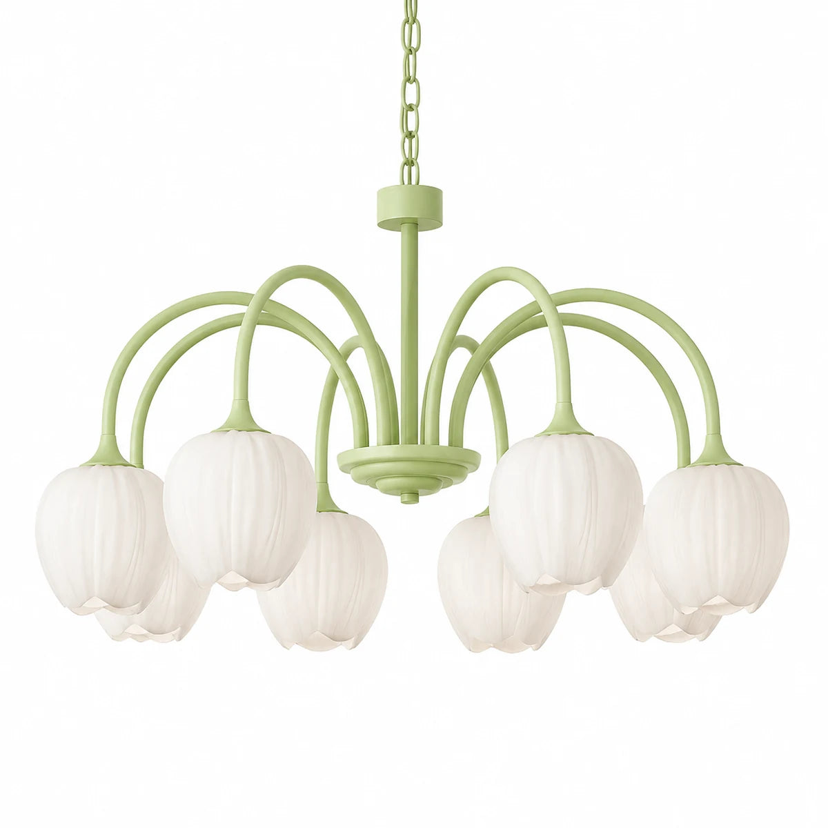 Tessara 8-light Matcha Green chandelier on white background