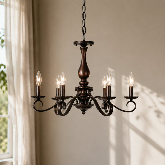 Marsaili Vintage Bronze Scrolling Arm 6-Light Chandelier