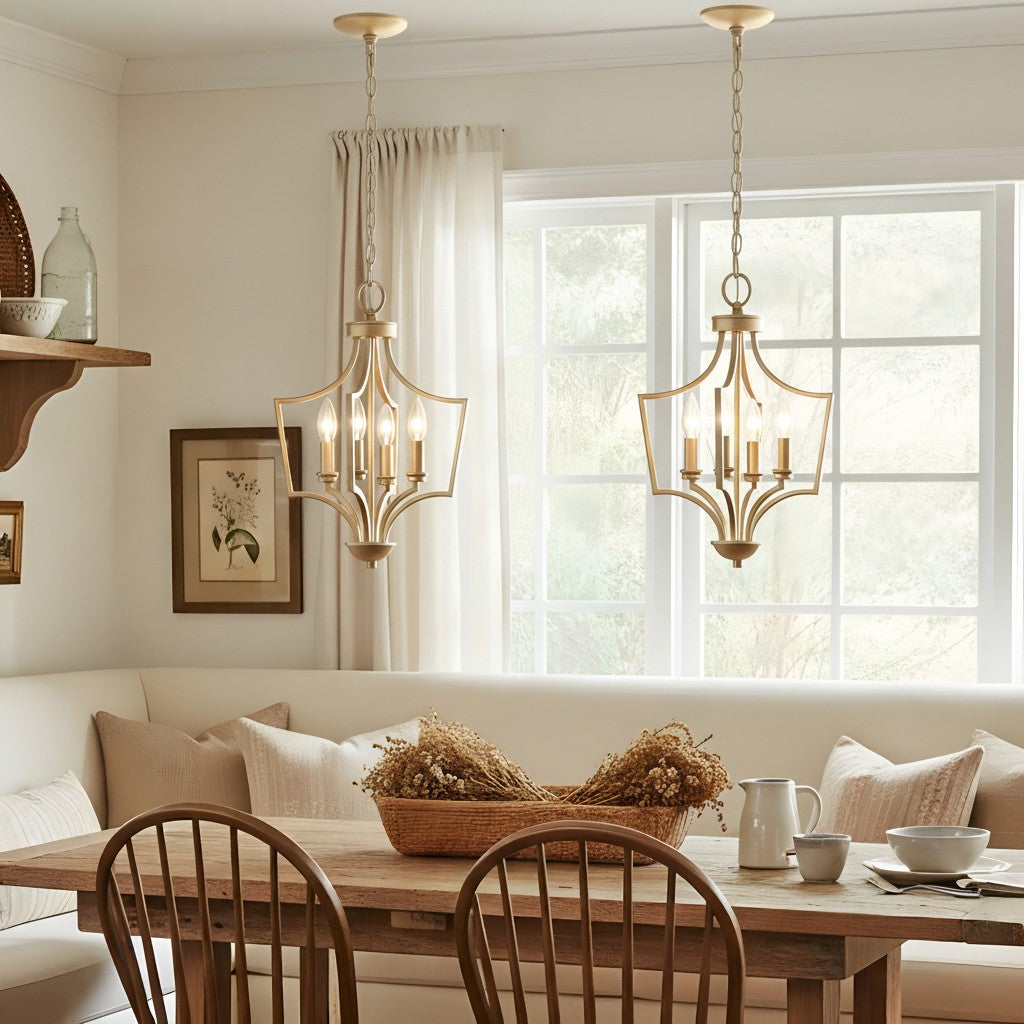 Mid-century Farmhouse Gold 3-Light Lantern Chandelier | Lucia Living