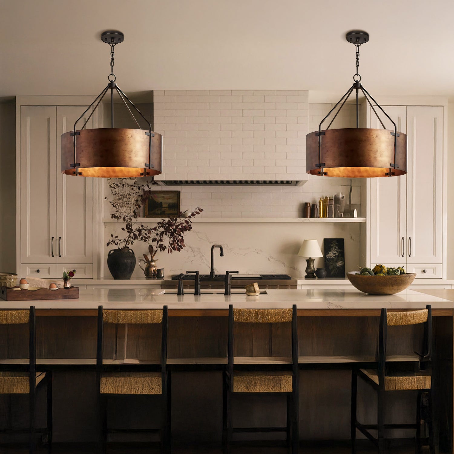 Rustic Bronze Industrial Drum Shade Pendant Light | Lucia Living