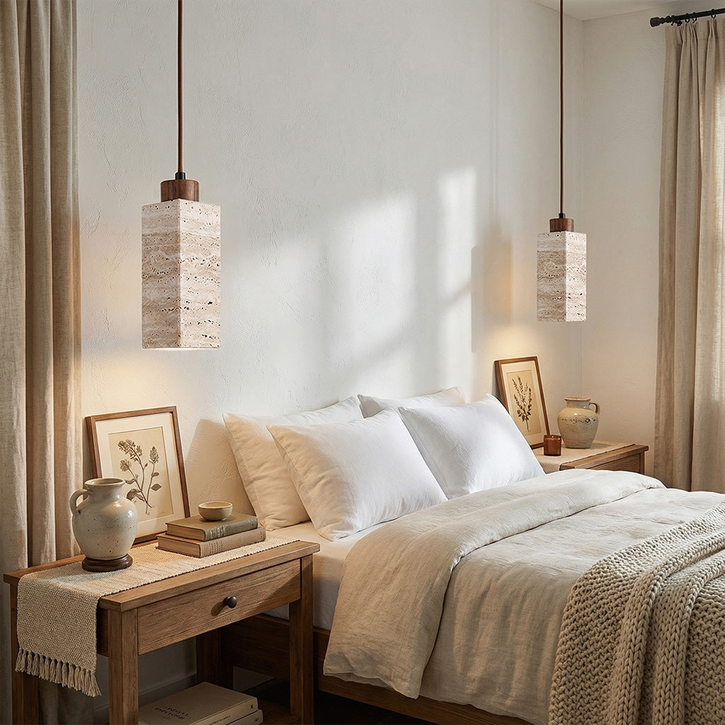 Natural Travertine Modern Vintage Cream Pendant Light | Lucia Living