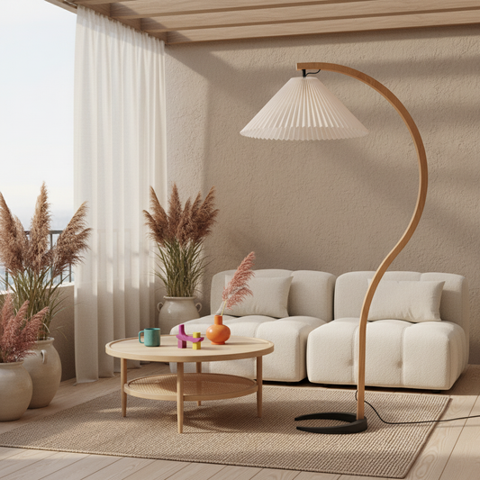 Signe Nordic Curved Wood Floor Lamp