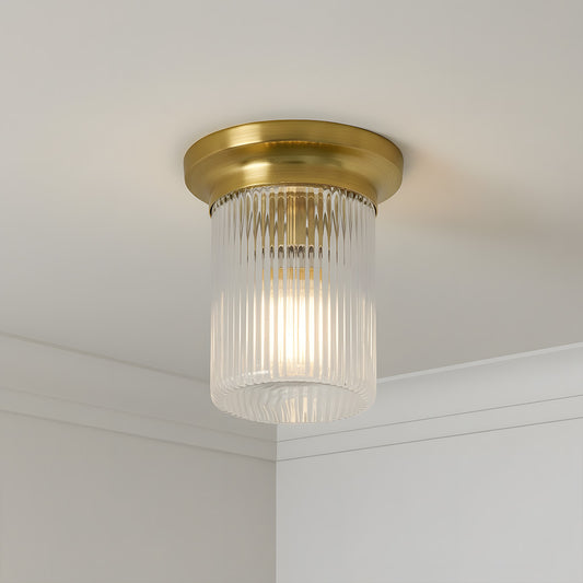 Galen Mid-Century Modern Round Ribbed Glass Ceiling Light
