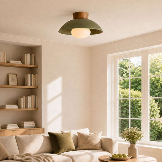 Kaelinor Wabi‑Sabi Green Iron Dome Ceiling Light