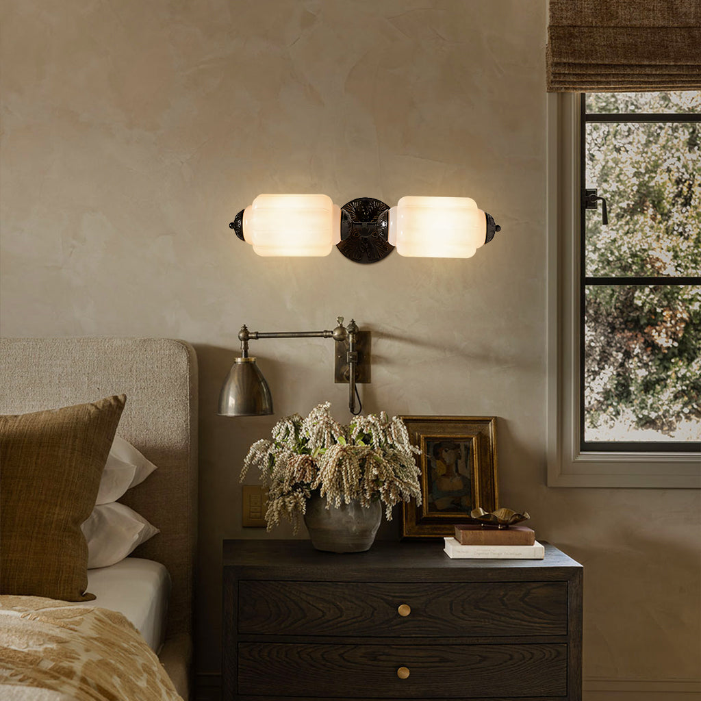 Vintage Art Deco Milk Glass Eloise Vanity Light Fixture