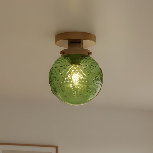 Thetis Vintage Antique Engraved Pattern Globe Glass Ceiling Light