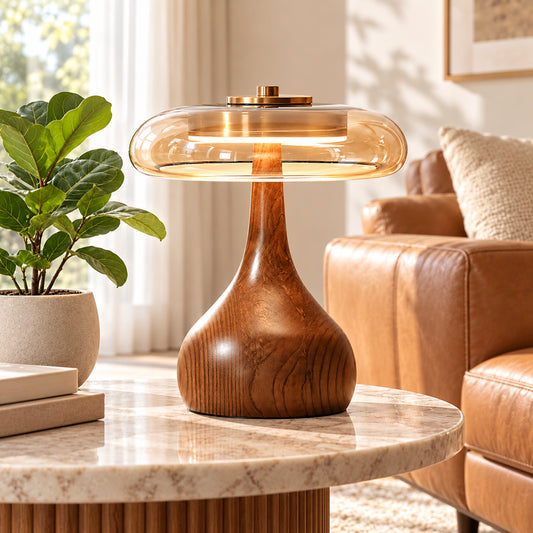 Tifenn Modern Wood Glass Mushroom Table Light
