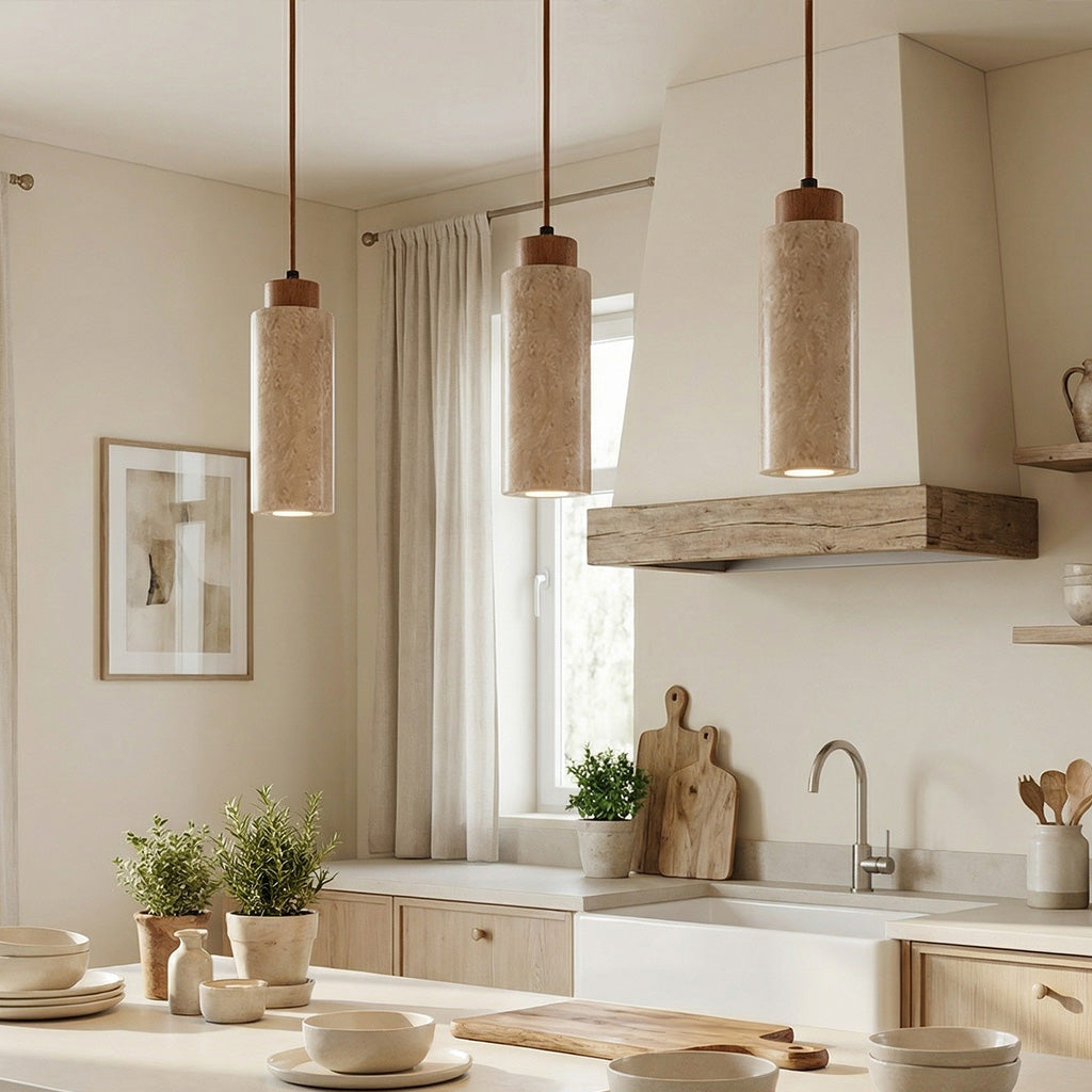 Natural Travertine Modern Vintage Cream Pendant Light | Lucia Living