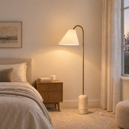 Cerid Modern Travertine Tapered Curved Floor Light