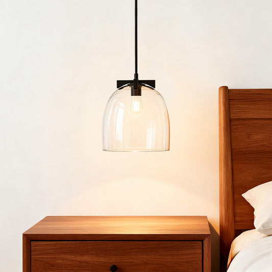 Tovan Modern Farmhouse Clear Curved Glass Pendant Light