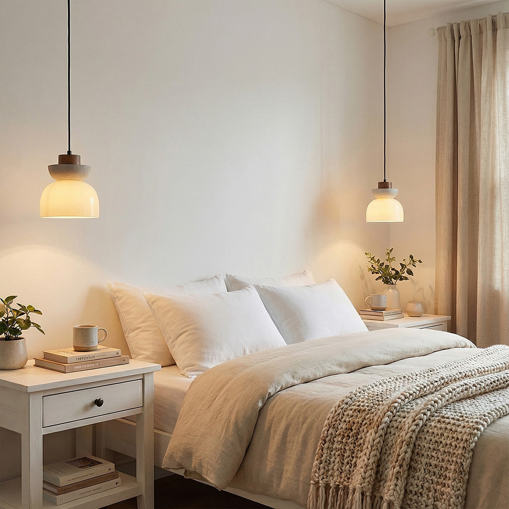 Angelia Wabi-Sabi Travertine Frosted Glass Pendant Light