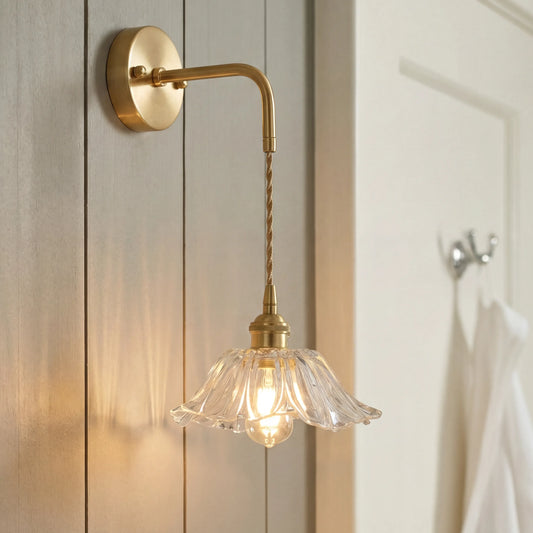 Vintage Brass Flower Glass Wall Sconce