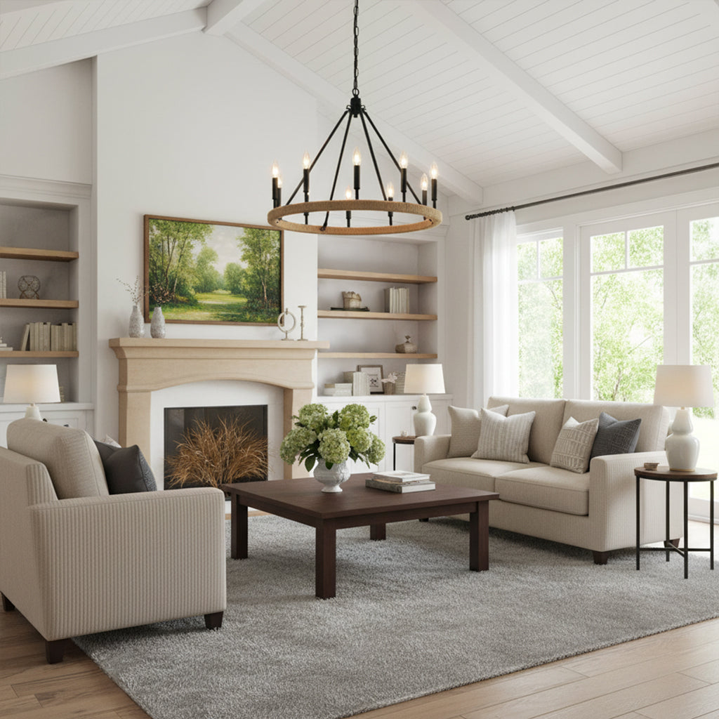 Farmhouse 12-Light Kitchen Island Wagon Wheel Chandelier