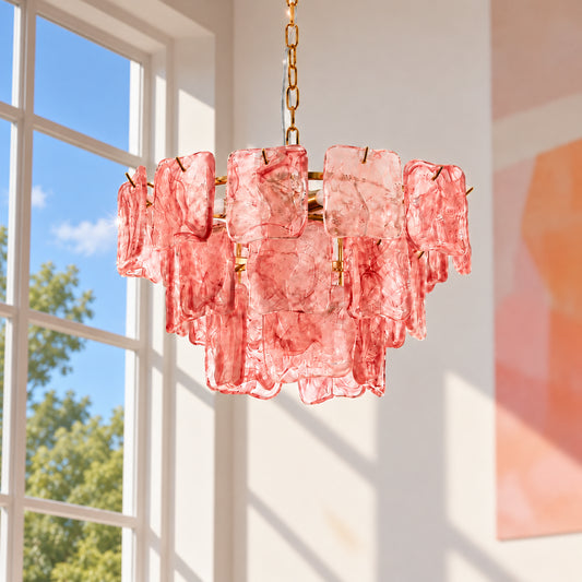 Maelog Mid‑Century Textured Glass Tiered Chandelier