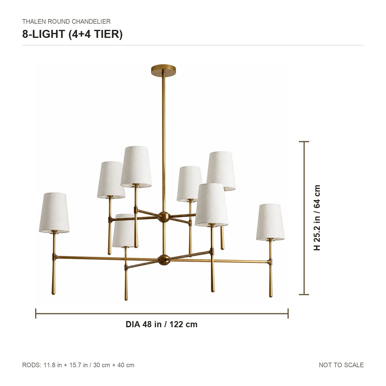 Thalen eight-light chandelier dimensions: 48-inch diameter and 25.2-inch height