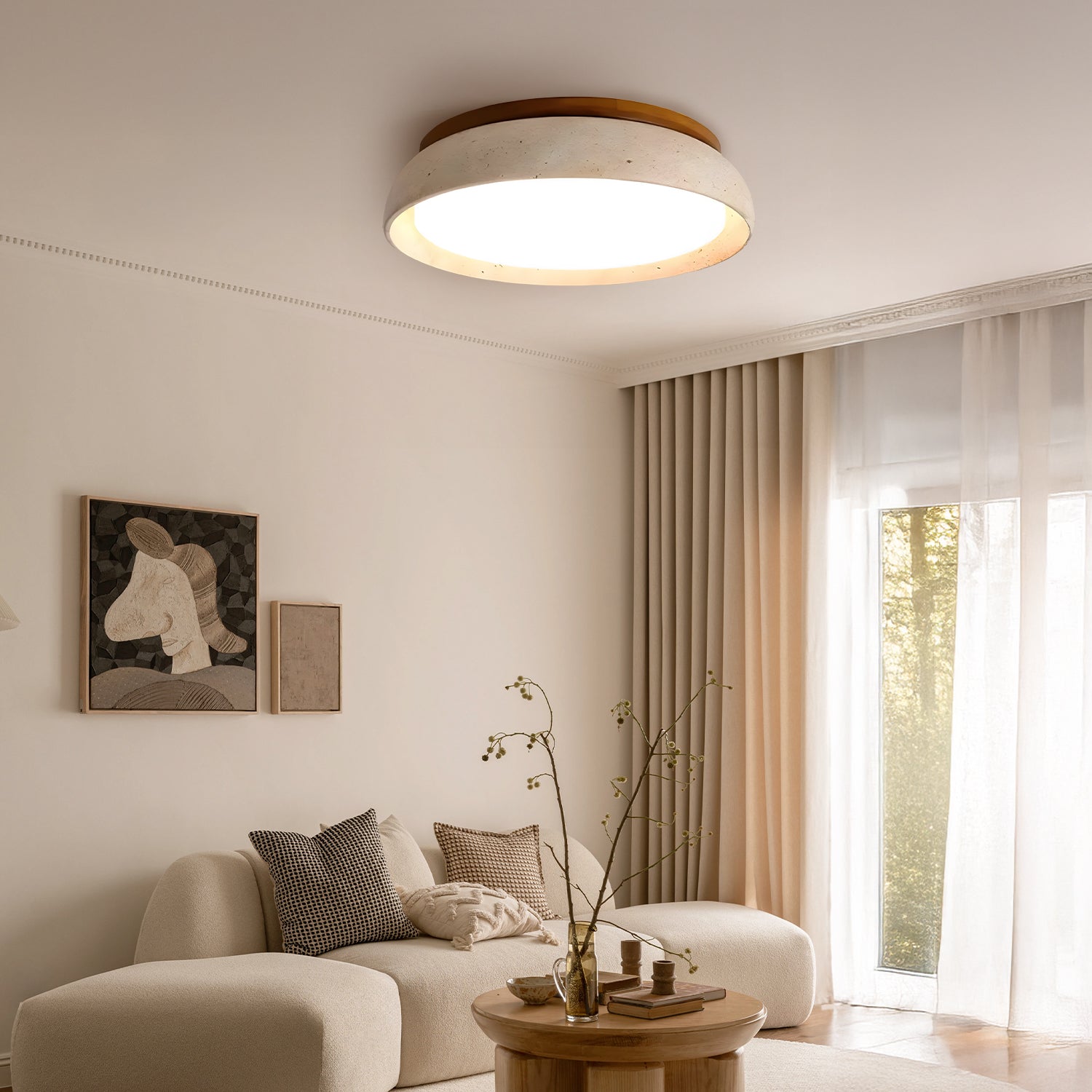 Modern Scandinavian Travertine Flush Mount Ceiling Light