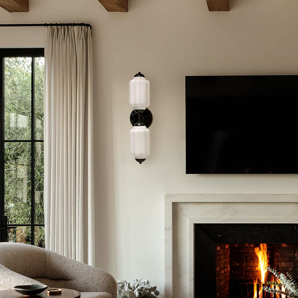 Vintage Art Deco Milk Glass Eloise Vanity Light Fixture