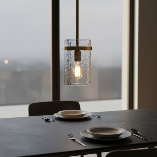 Alaric Modern Hammered Glass Cylinder Pendant Light