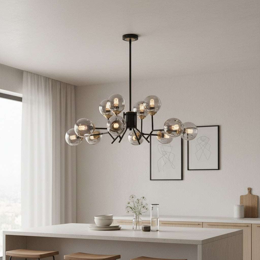 Nordic Black Branching Globe Glass Chandelier | LuciaLiving