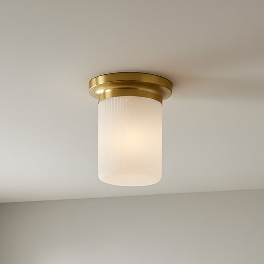 Galen Mid-Century Modern Round Ribbed Glass Ceiling Light