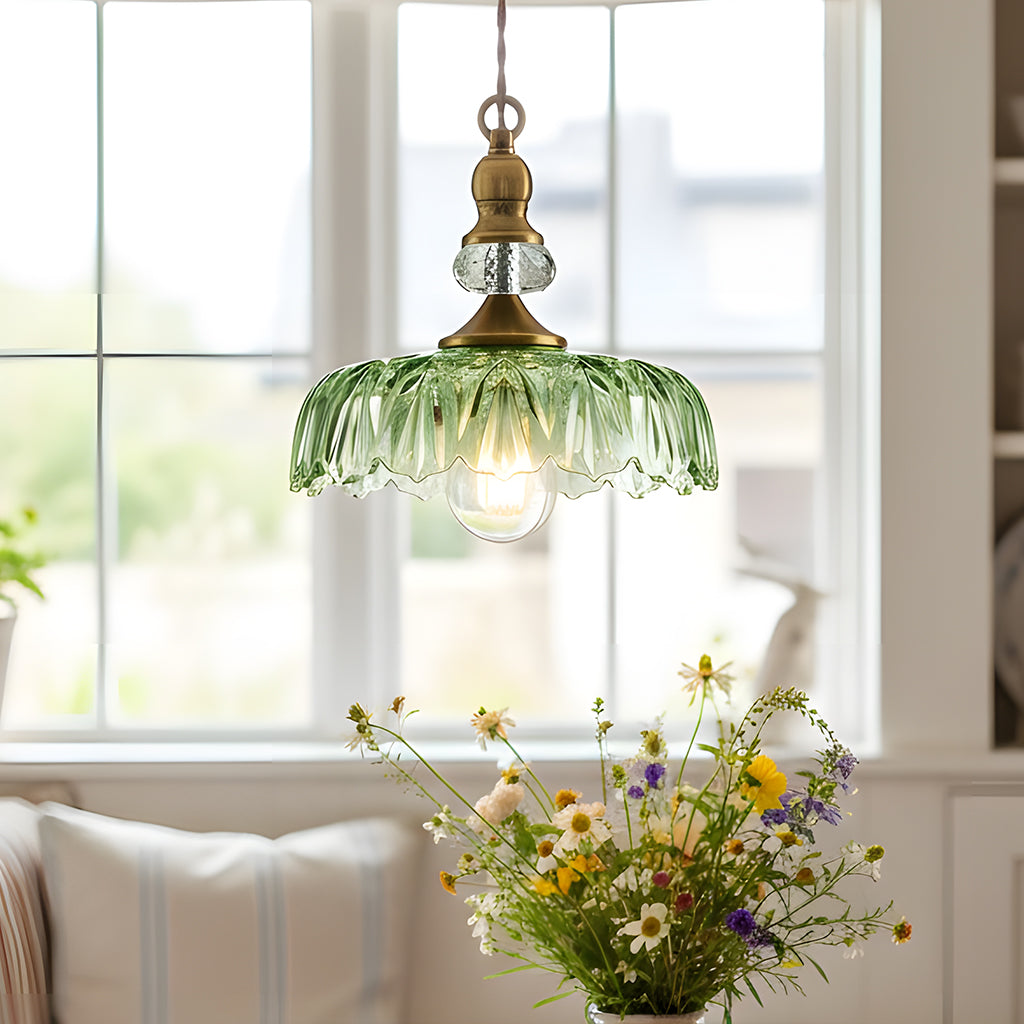 Sylvie Vintage Glass Brass Flower Pendant Light | LuciaLiving