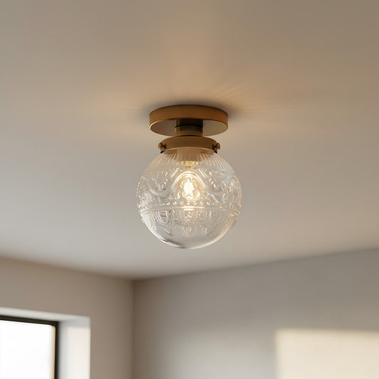 Thetis Vintage Antique Engraved Pattern Globe Glass Ceiling Light