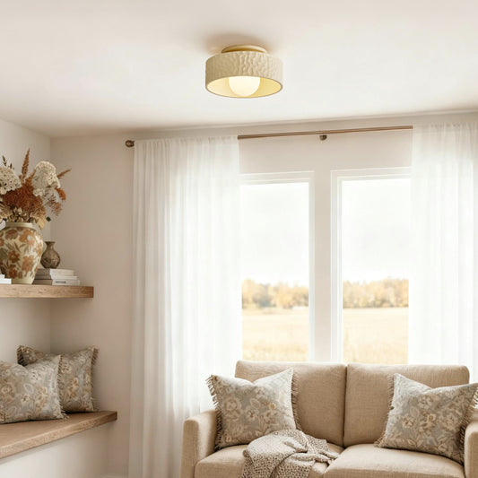 Modern Textured Drum Shade Flush Mount Ceiling Light