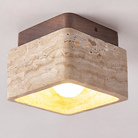 Kairi Square Travertine 1-Light Flush Mount Ceiling Light