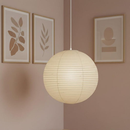 Aiko Minimalist Ribbed Paper Globe Pendant Light
