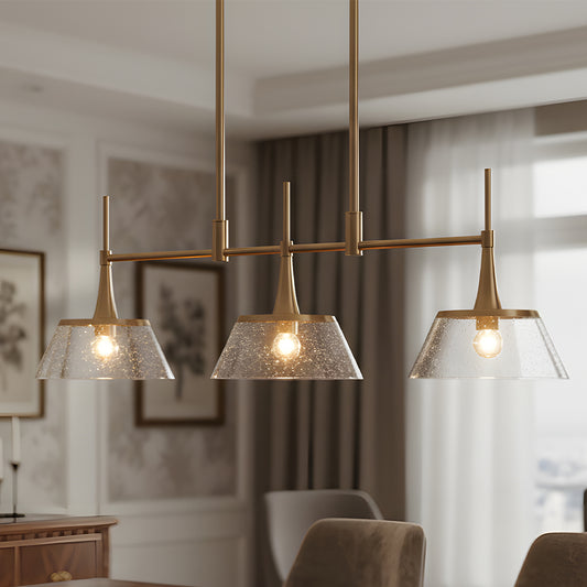 Renée Mid-Century Modern 3-Light Seeded Glass Pendant Light