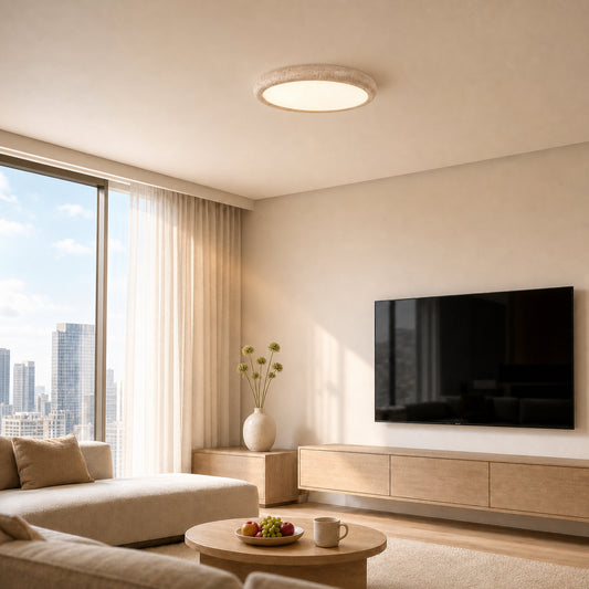 Auren Modern Travertine Acrylic Round Ceiling Light