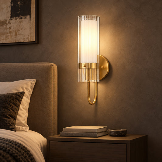 Cyndr Contemporary Ribbed Glass Tube Wall Sconce
