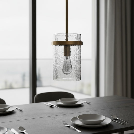 Alaric Modern Hammered Glass Cylinder Pendant Light