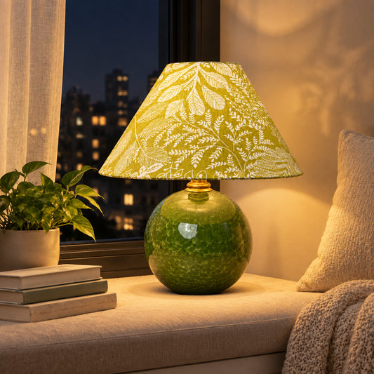 Edern Vintage Green Fabric Ceramic Table Light
