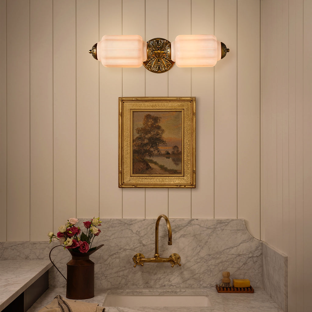 Vintage Art Deco Milk Glass Eloise Vanity Light Fixture