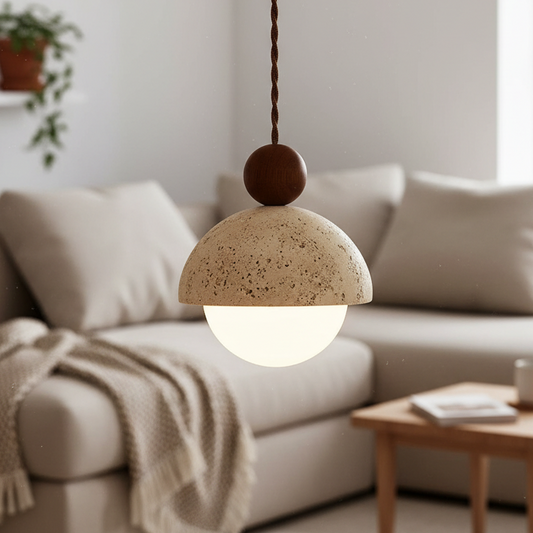 Coraline Retro Wabi-Sabi Travertine Dome Pendant Light