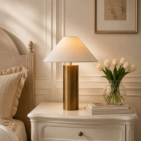 Zorvyn Modern Brass Conical Linen Table Light