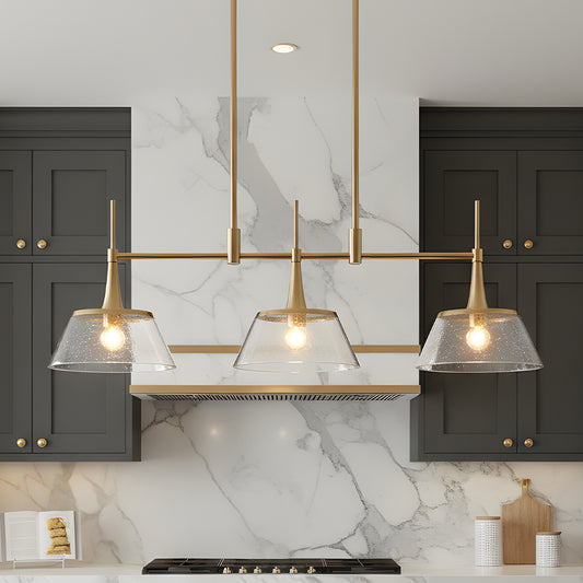 Renée Mid-Century Modern 3-Light Seeded Glass Pendant Light