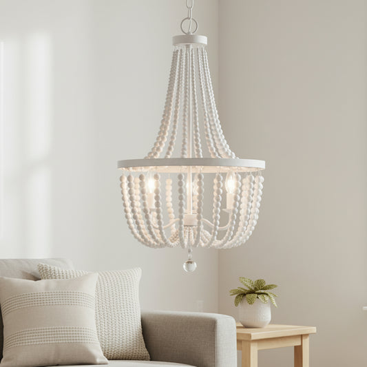 Selara Vintage 3-Light Wood Clay Beads Chandelier