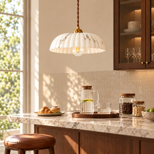 Wledig Modern Ruffled Stone-Effect Dome Pendant Light